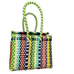 Colorful Handwoven Mexican Plastic Tote Bag – Small Woven Market Purse